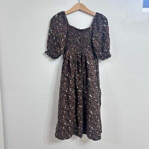 Rylee and cru floral smocked dress size 6-7 brown